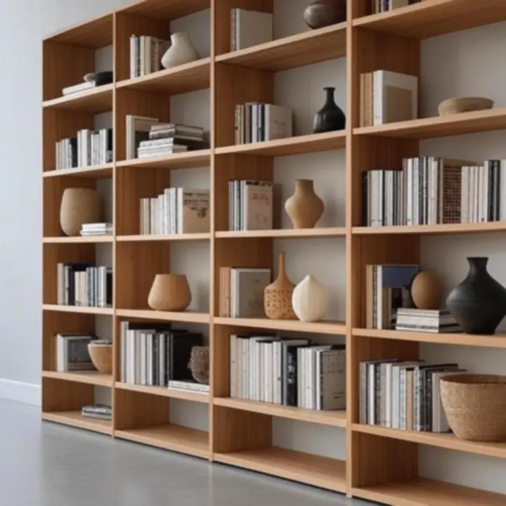 Minimalistyczne, modułowe regały z książkami i dekoracjami